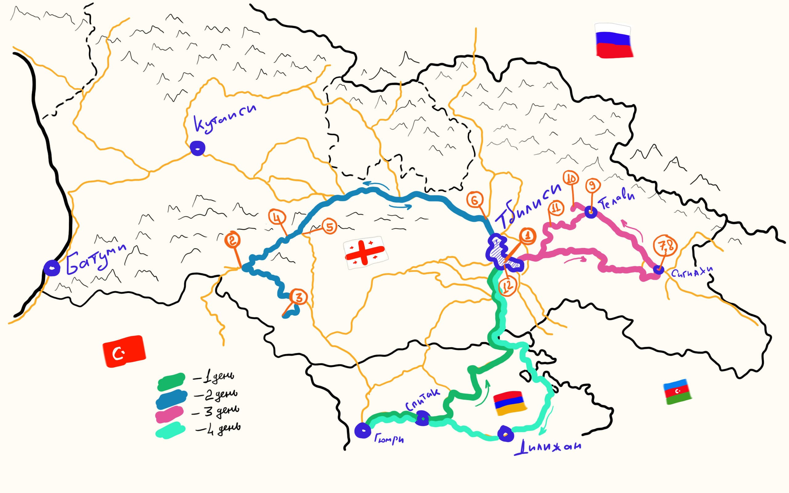 Карта перемещений по Грузии